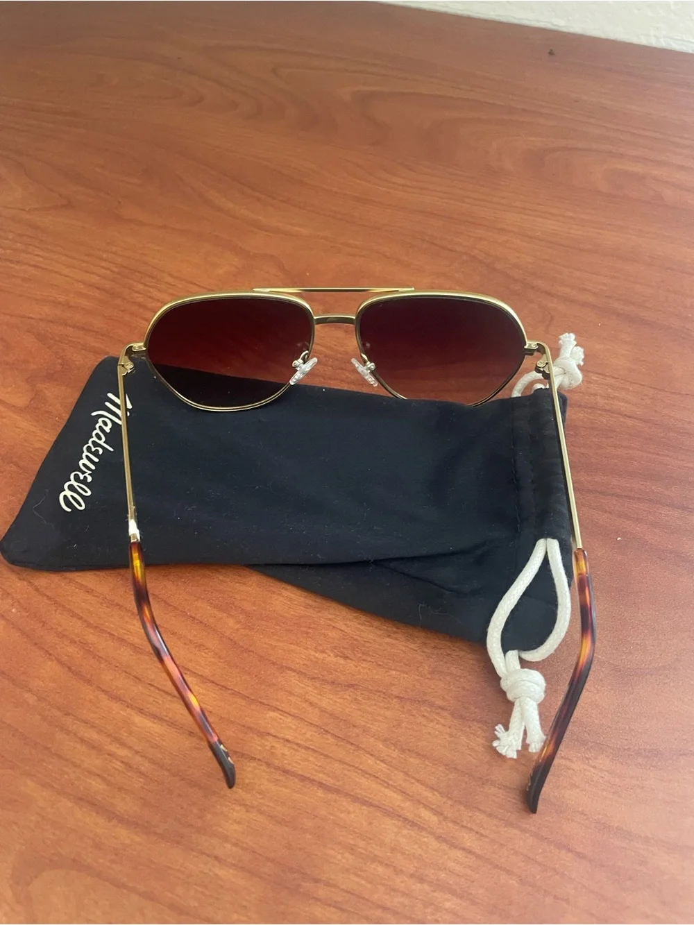 Madewell Gold Aviator Sunglasses with Brown Lenses